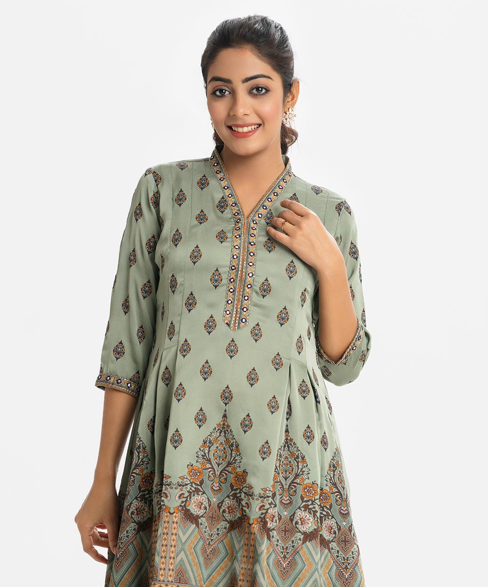 Olive Green Crepe A-line Tunic