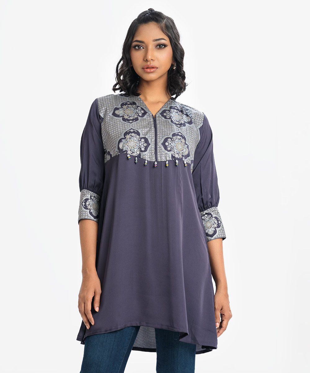 Navy Blue Crepe A-line Tunic
