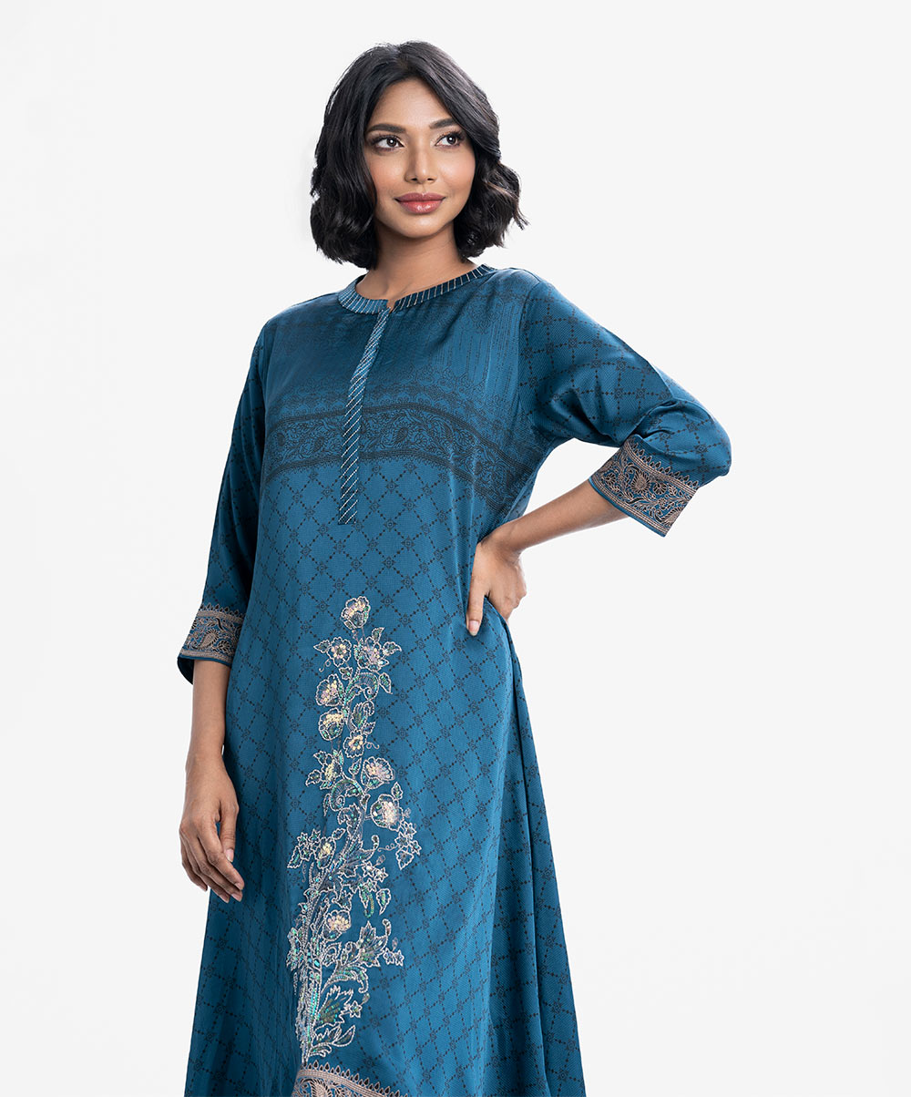 Teal Blue Crepe A-Line Tunic