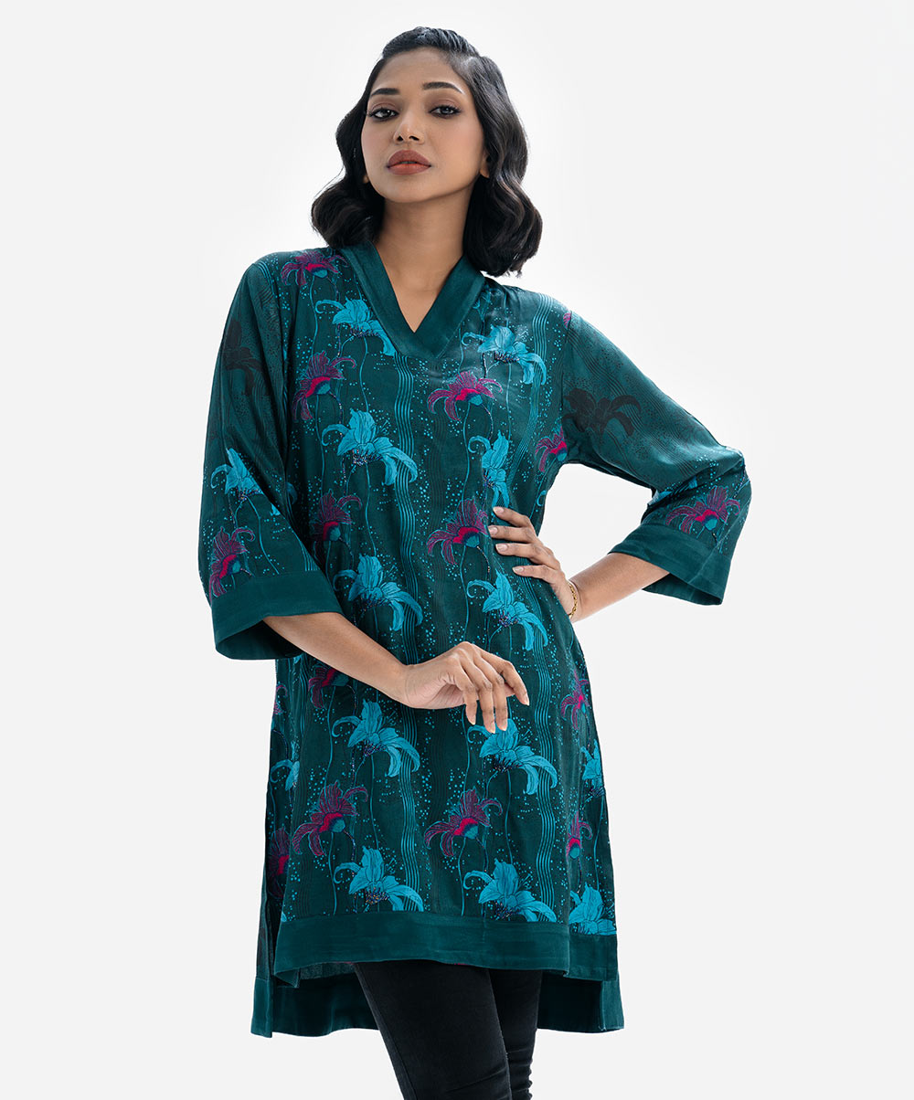 Teal Silk & Viscose Blended Tunic