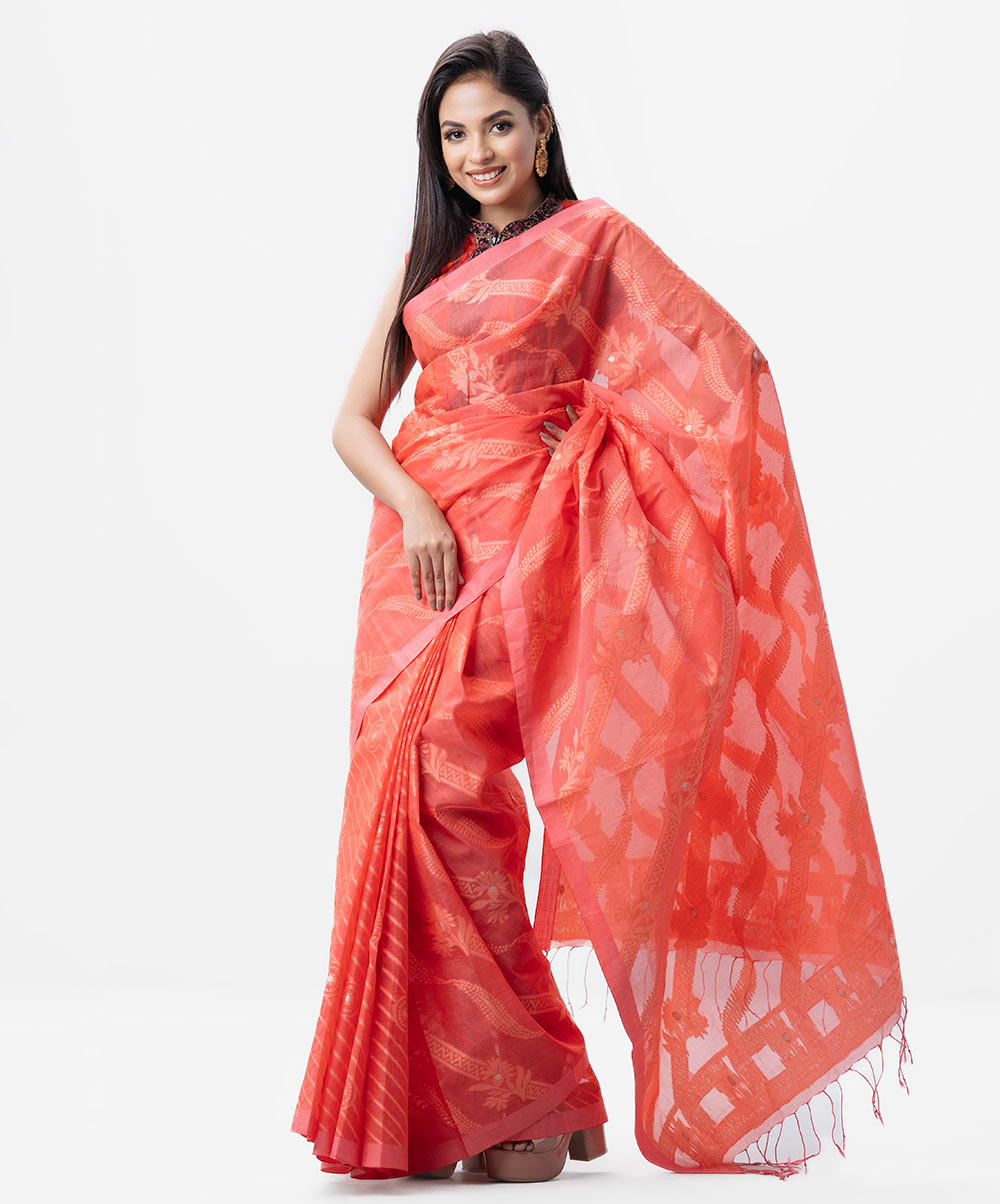 Dark Pink Printed Cotton Saree