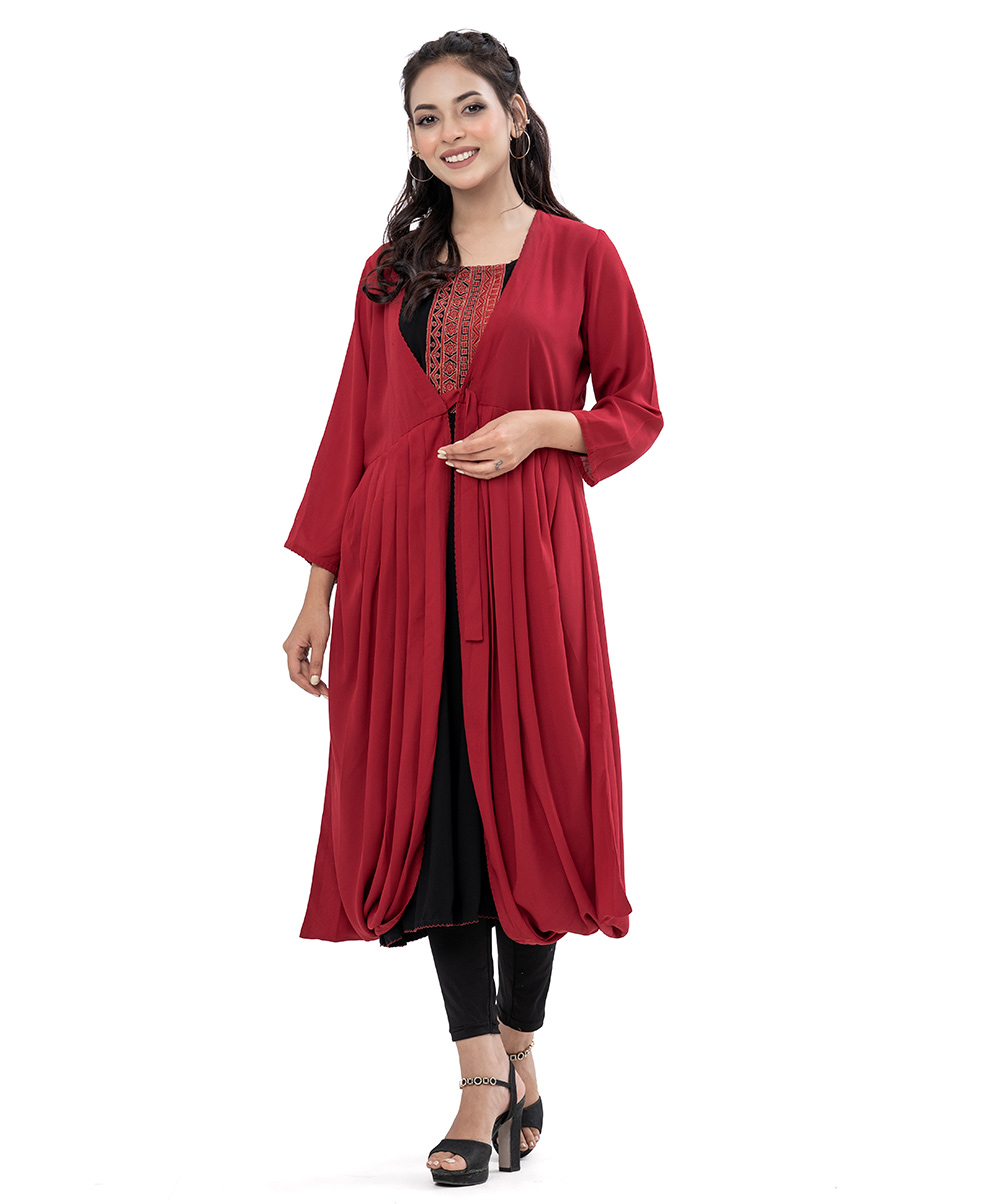 Maroon and Black Shrug Style Long Tunic