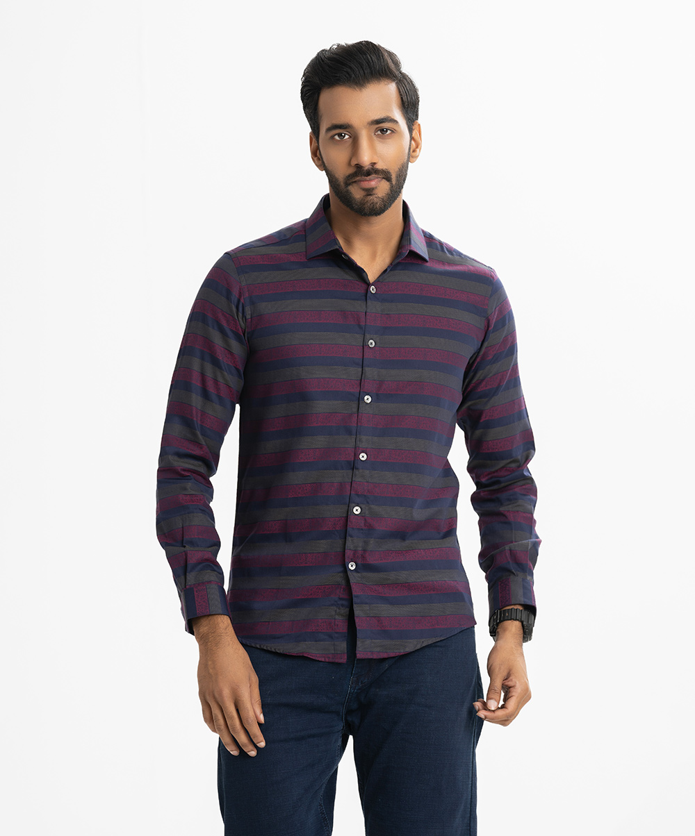 Blue Jacquard Long Sleeve Business Casual Shirt