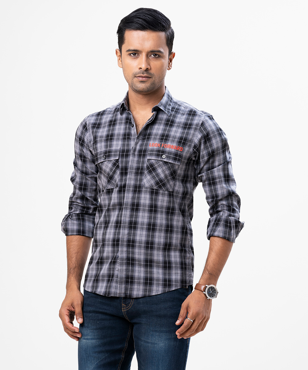 Black Cotton Long Sleeve Casual Shirt