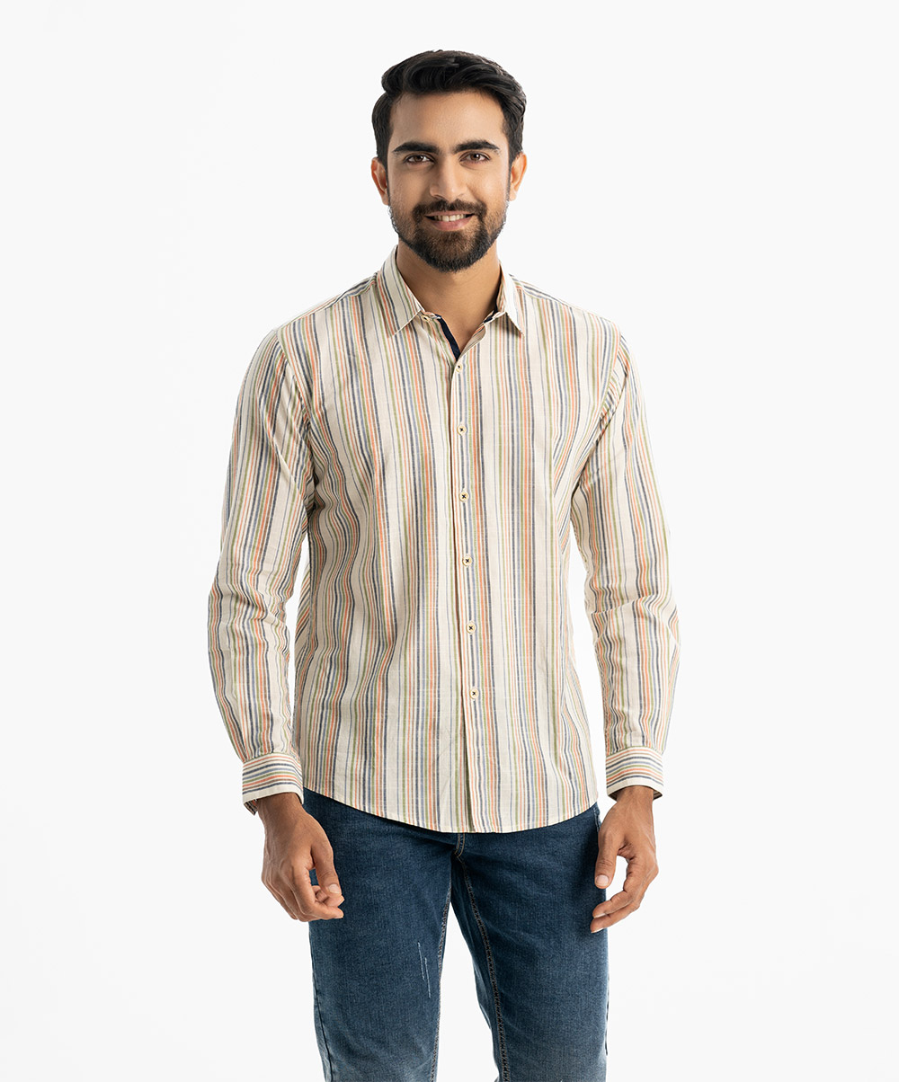 White Stripe Long Sleeve Casual Shirt