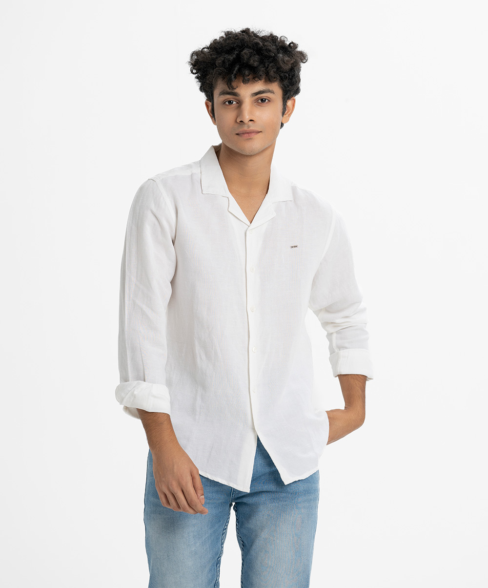 White Cotton Long Sleeve Casual Shirt
