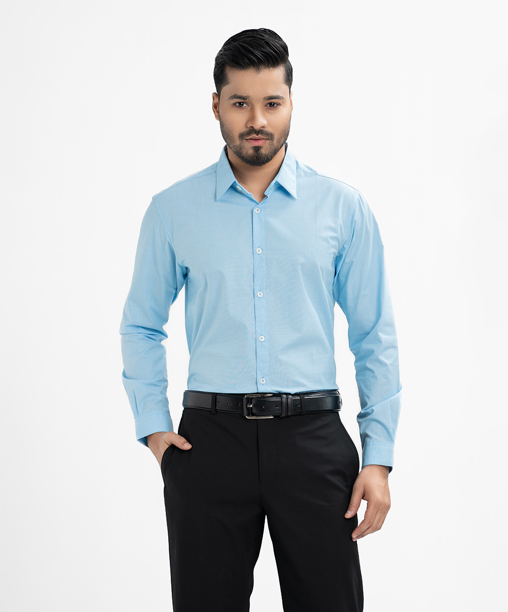 Sky Blue Cotton Long Sleeve Formal Shirt
