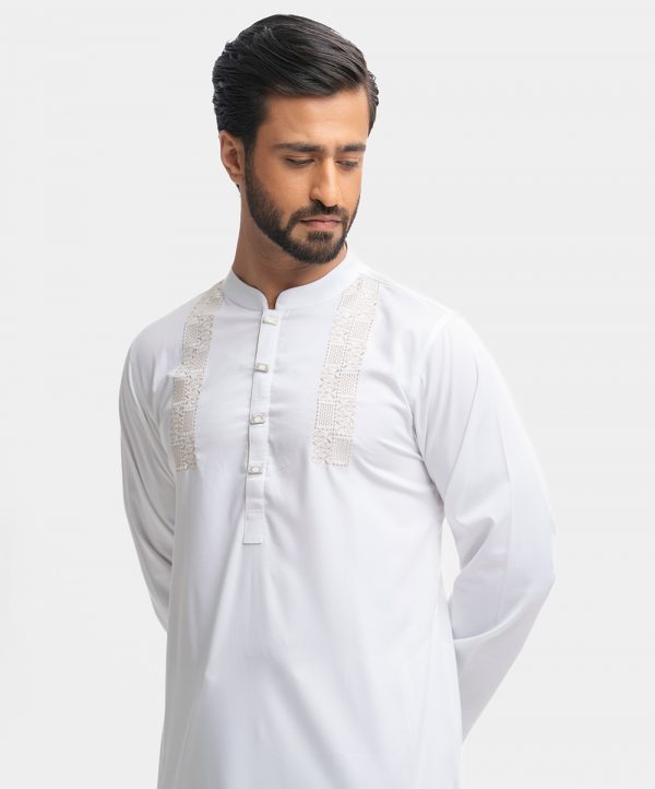 White Jacquard Semi Fitted Panjabi