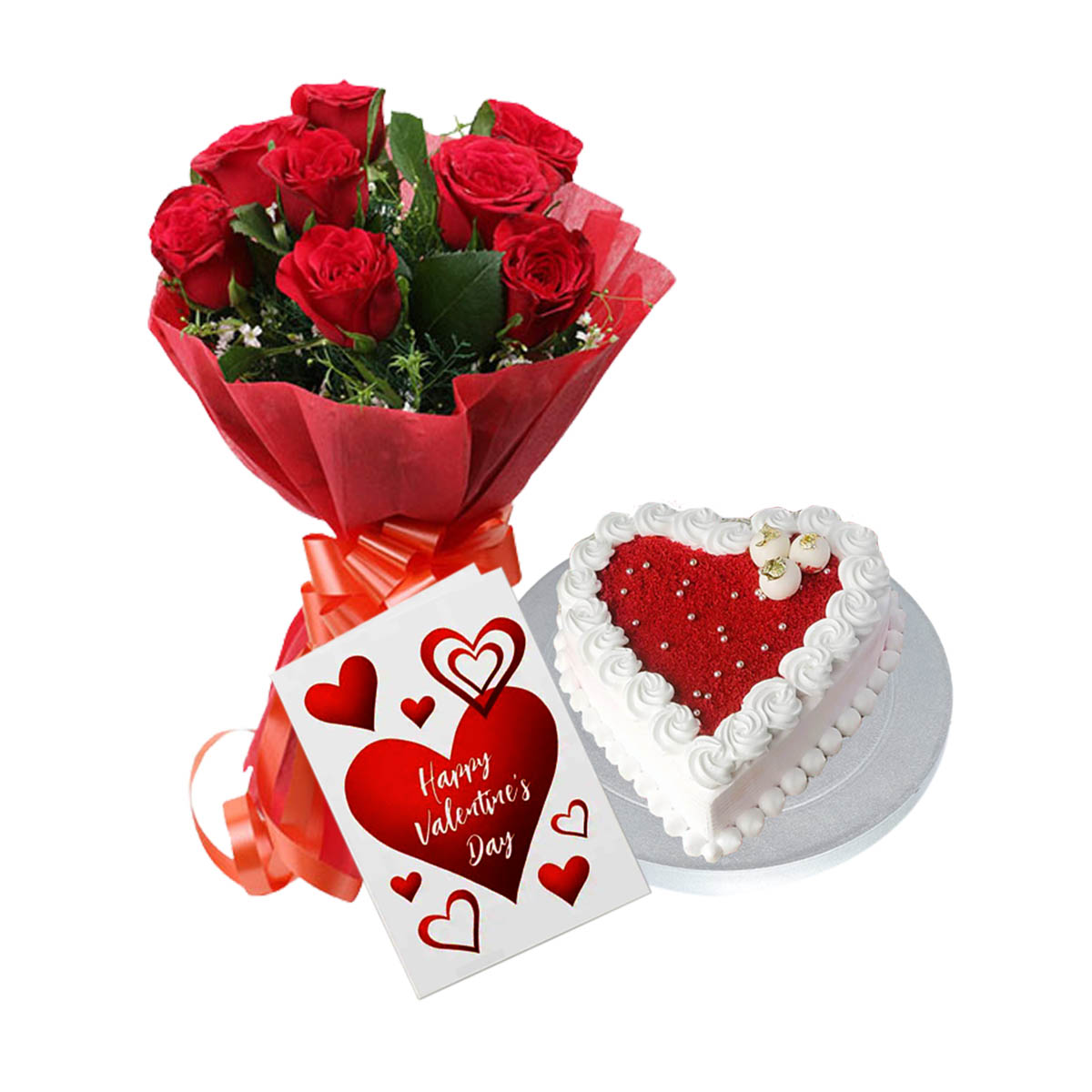 Rose Bouquet, Cake & Card