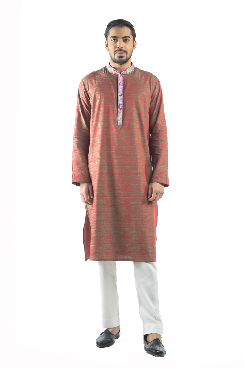 Maroon Cotton Karchupi Ornamented Panjabi