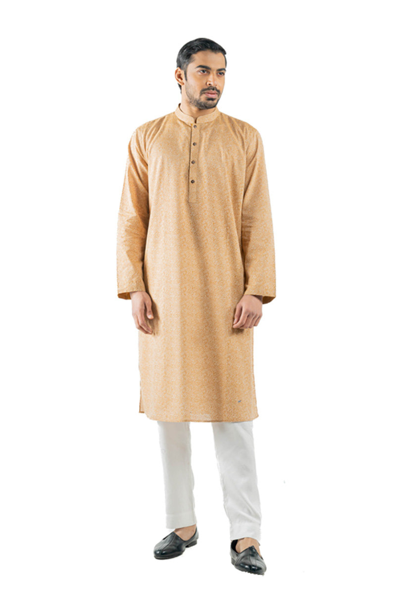 Brown Cotton Printed Panjabi
