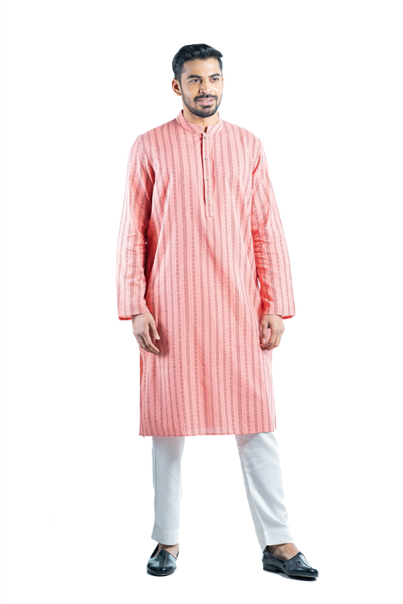 Peach Cotton Printed Panjabi