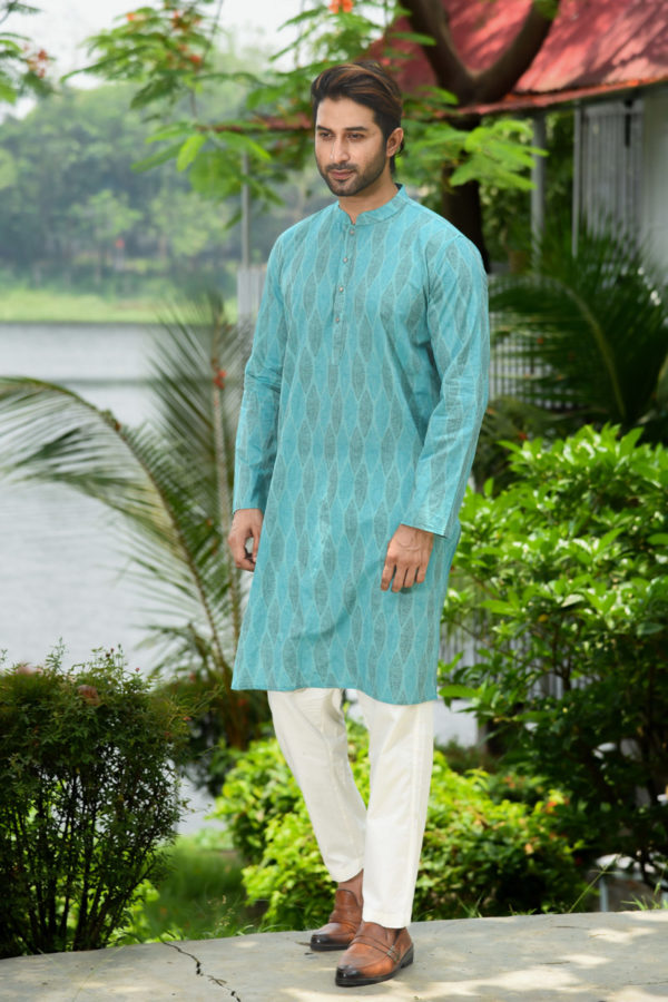 Jade Green Cotton Printed Panjabi