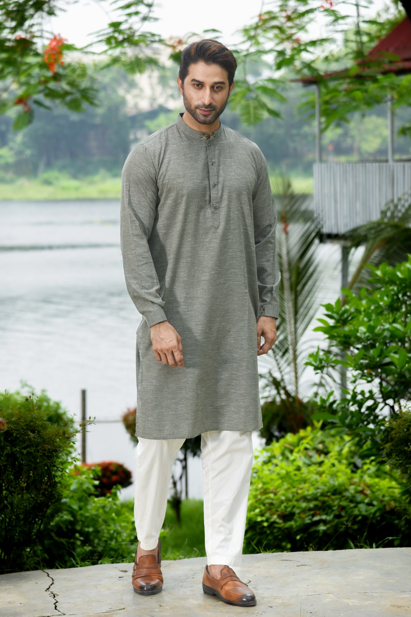 Moss Green Cotton Printed Panjabi