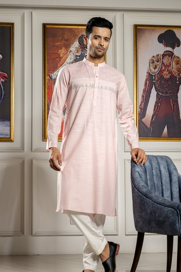 Pale Pink Cotton Printed Panjabi