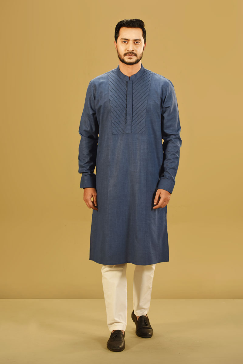 Teal Blue Cotton Panjabi