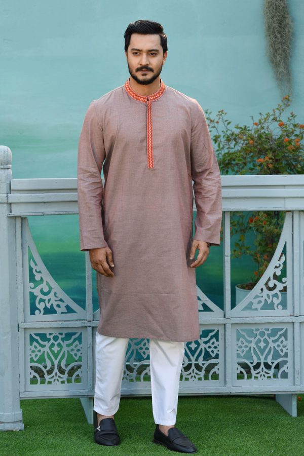 Mauve Pink Cotton Embroidered Panjabi