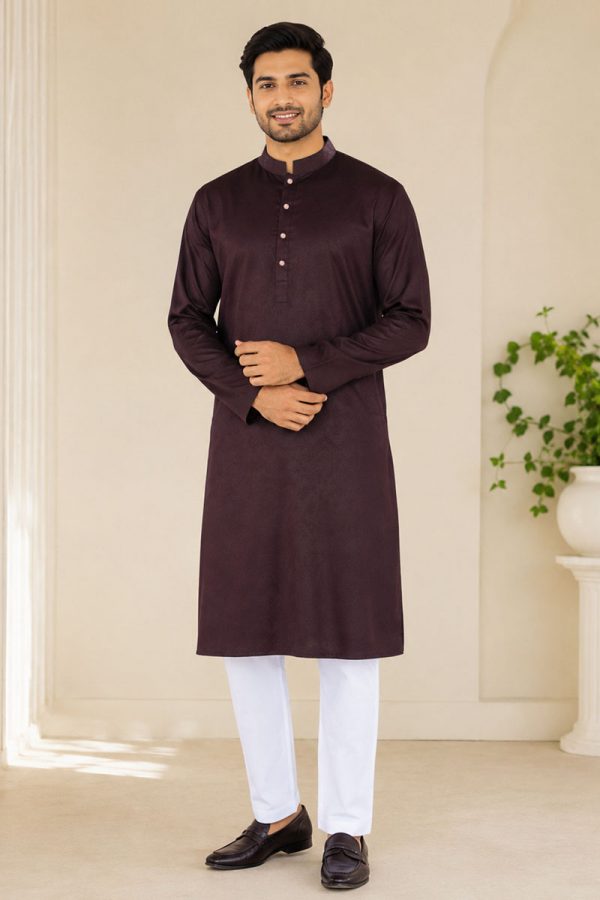 Brunette Jacquard Cotton Embroidered Panjabi