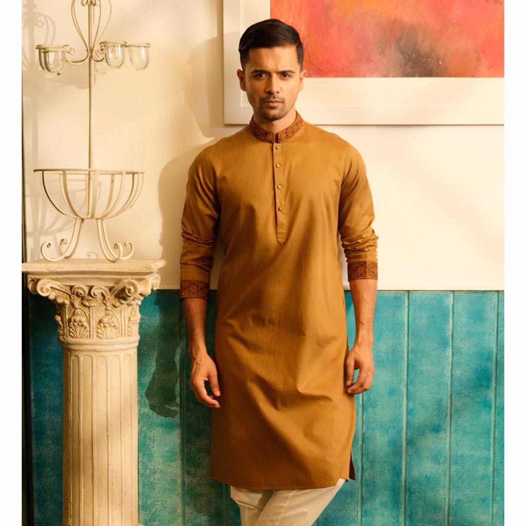 Olive Green Cotton Embroidered Panjabi