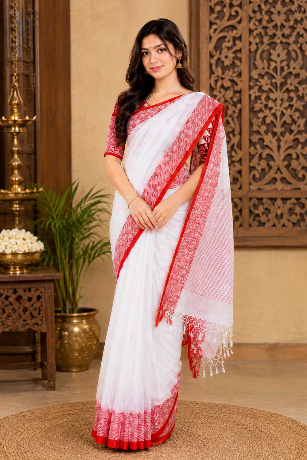 Off White Handloom Cotton Saree