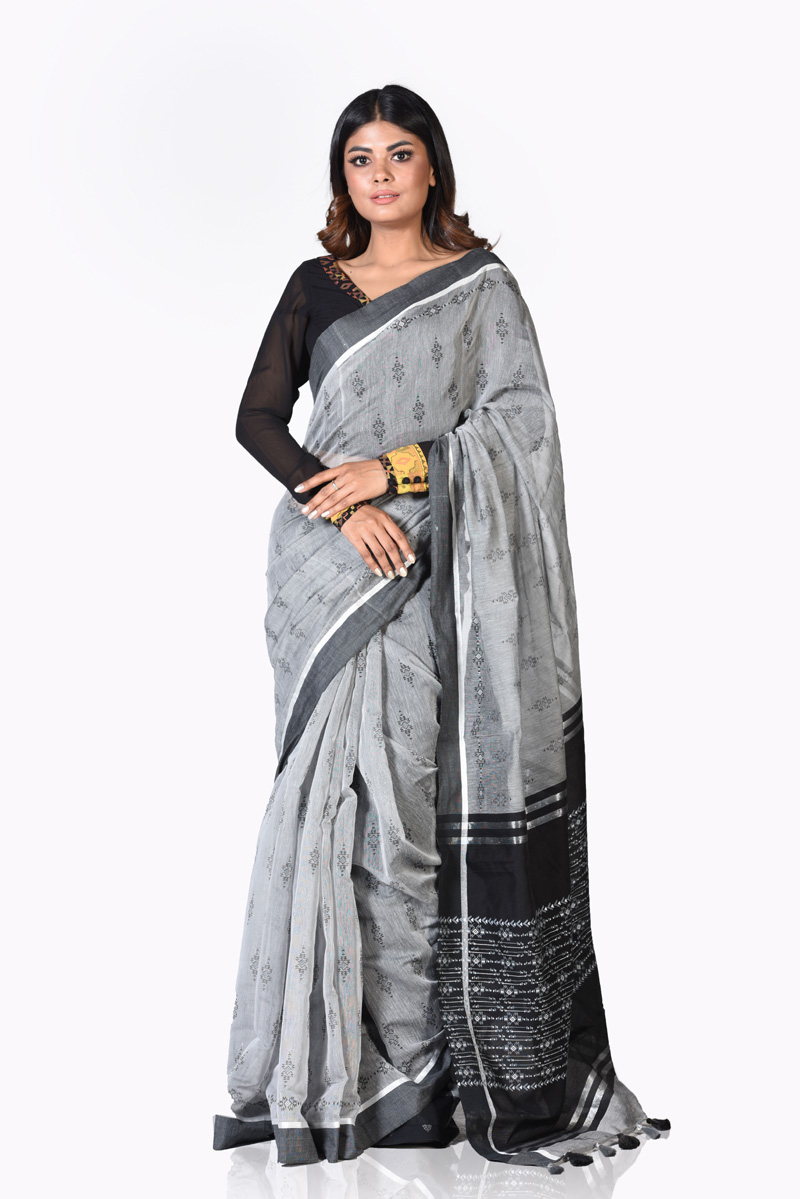 Ash Half Silk Printed Saree