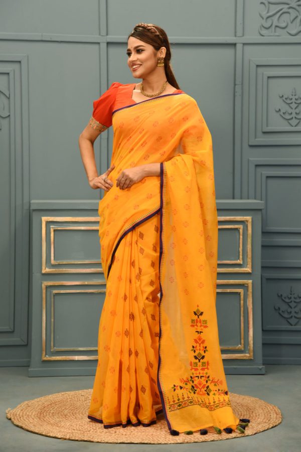 Marigold Half Silk Printed Saree