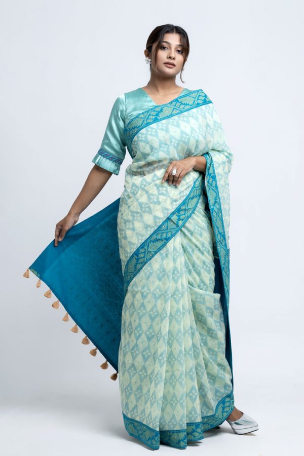 Beige Half Silk Printed Saree