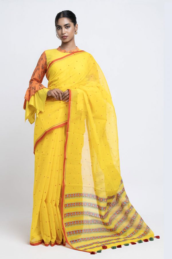 Yellow Half Silk Printed Saree