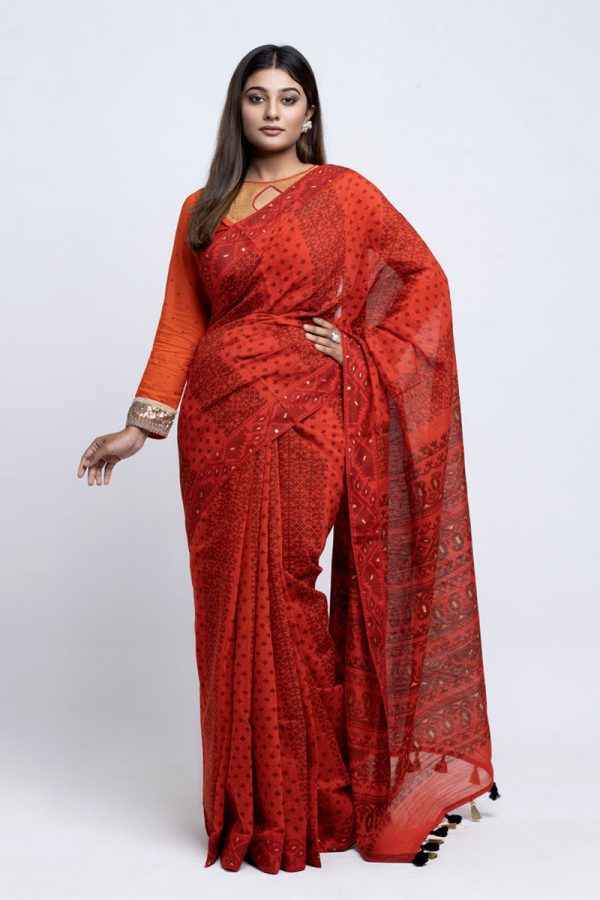 Chilli Red Half Silk Printed Saree