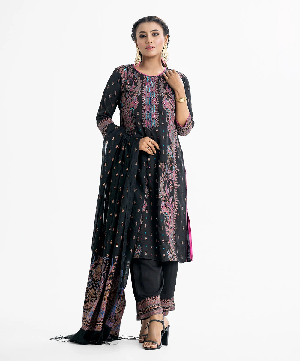 Black Crepe Straight Salwar Kameez