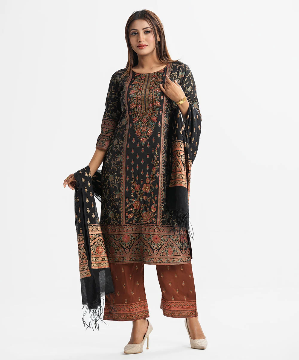 Black Crepe Straight Salwar Kameez