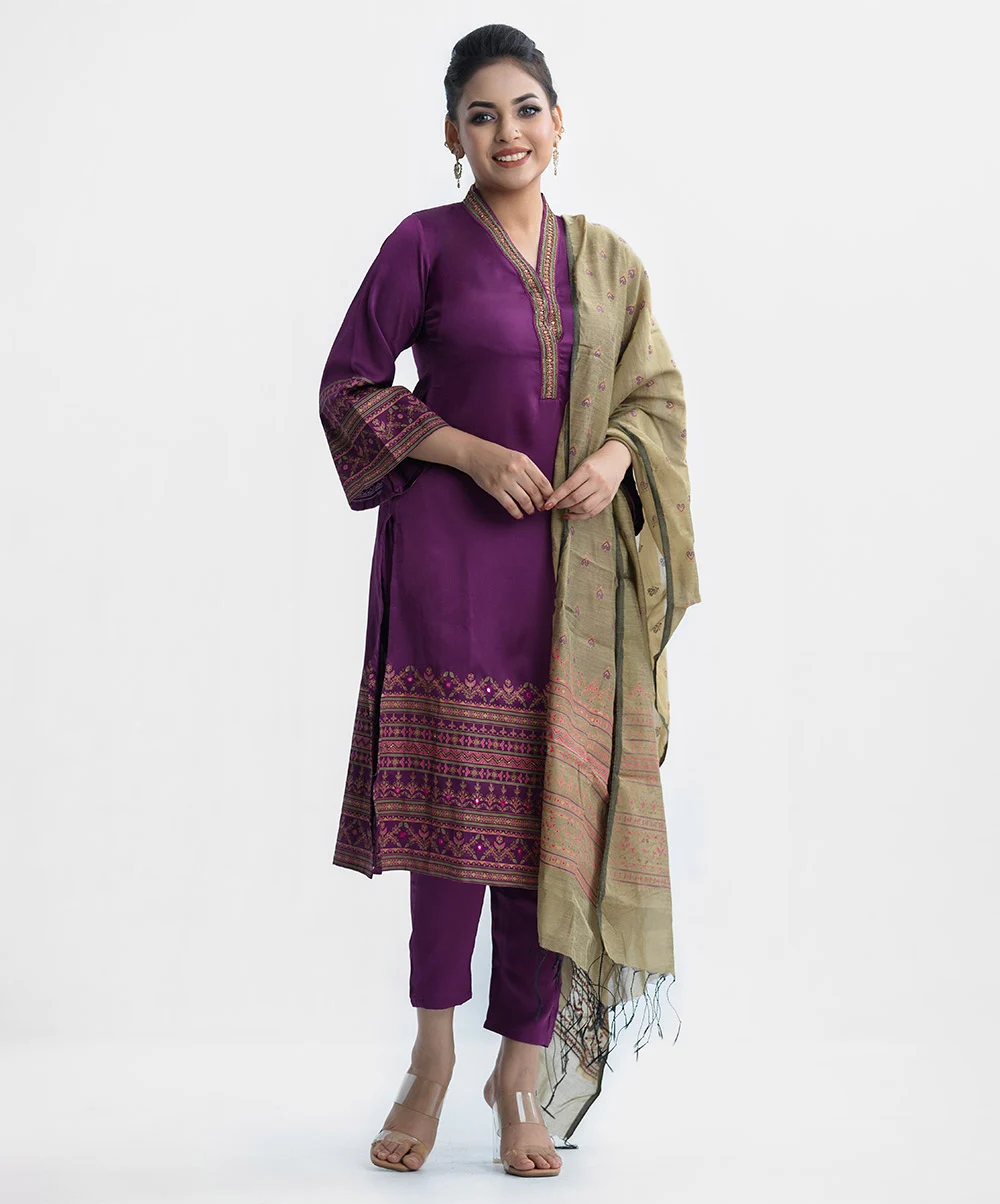 Purple Crepe A-line Salwar Kameez
