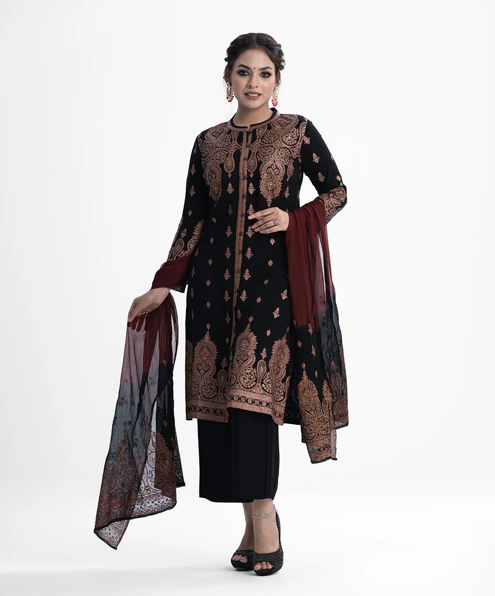 Black Viscose Straight Salwar Kameez