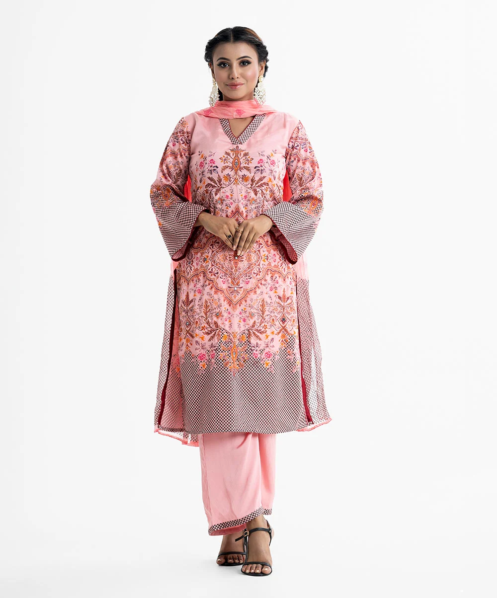 Red Crepe Straight Salwar Kameez