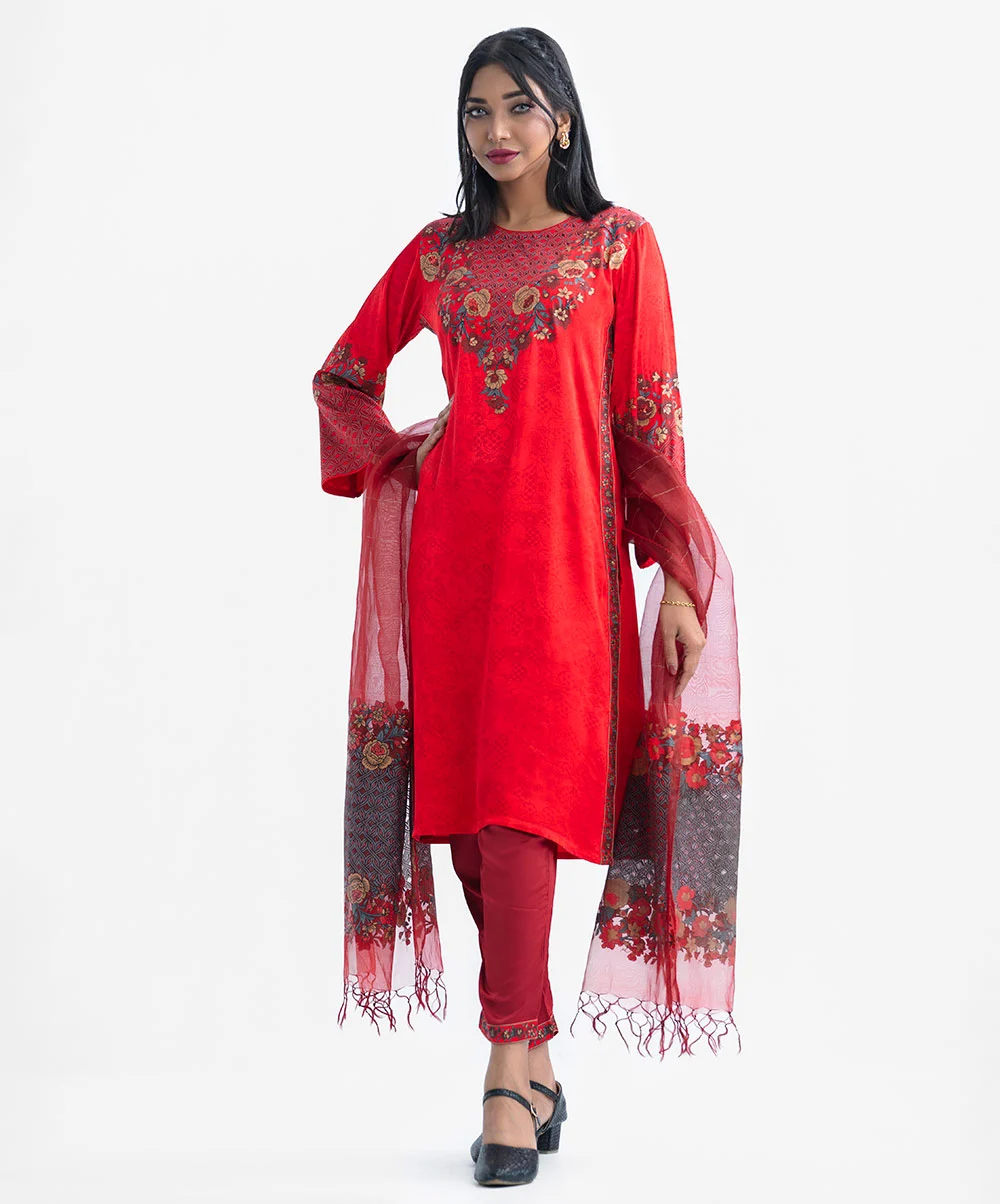 Red Silk and Viscose Blend Salwar Kameez