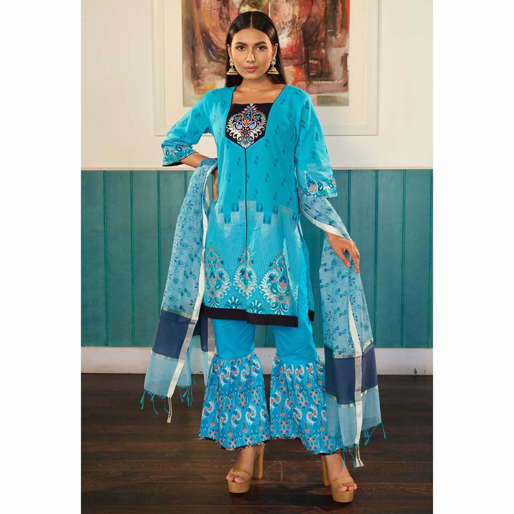 Sky Blue Printed Salwar Kameez Set