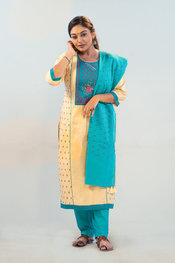 Peanut Brown Cotton Printed Salwar Kameez Set