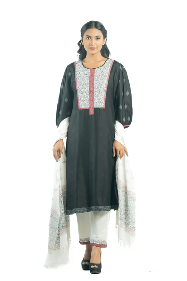 Black Cotton Printed Salwar Kameez Set
