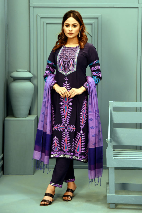 Dark Navy Blue Georgette Printed & Embroidered Salwar Kameez Set