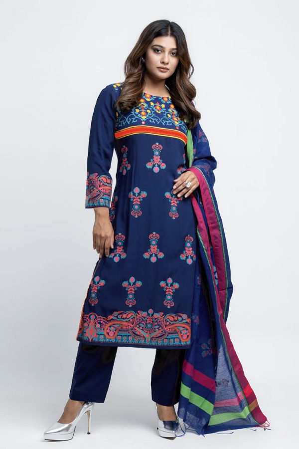 Navy Blue Georgette Printed & Hand Embroidered Salwar Kameez Set