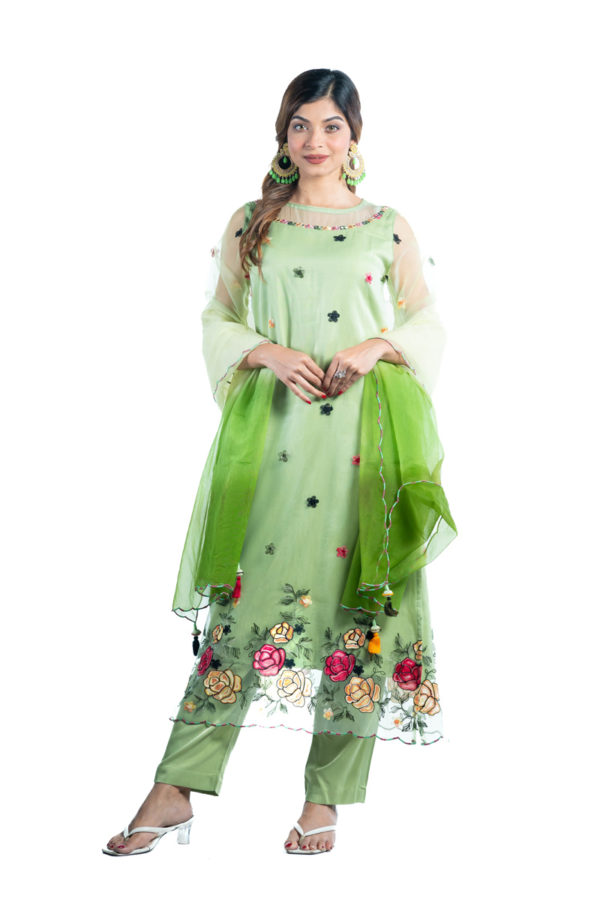 Mint Green Silk Embroidered Salwar Kameez Set