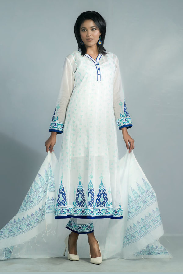 White Voile Printed Salwar Kameez Set