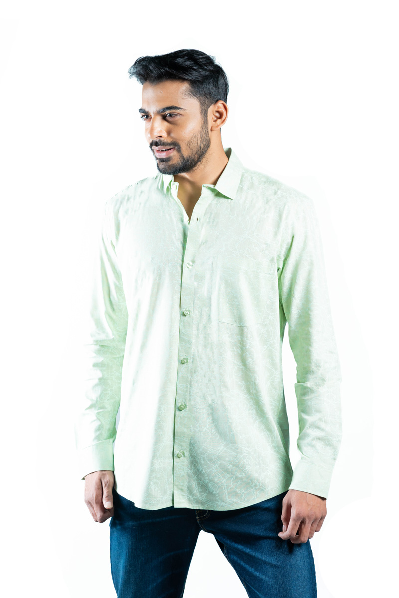 Mint Green Cotton Printed Casual Shirt