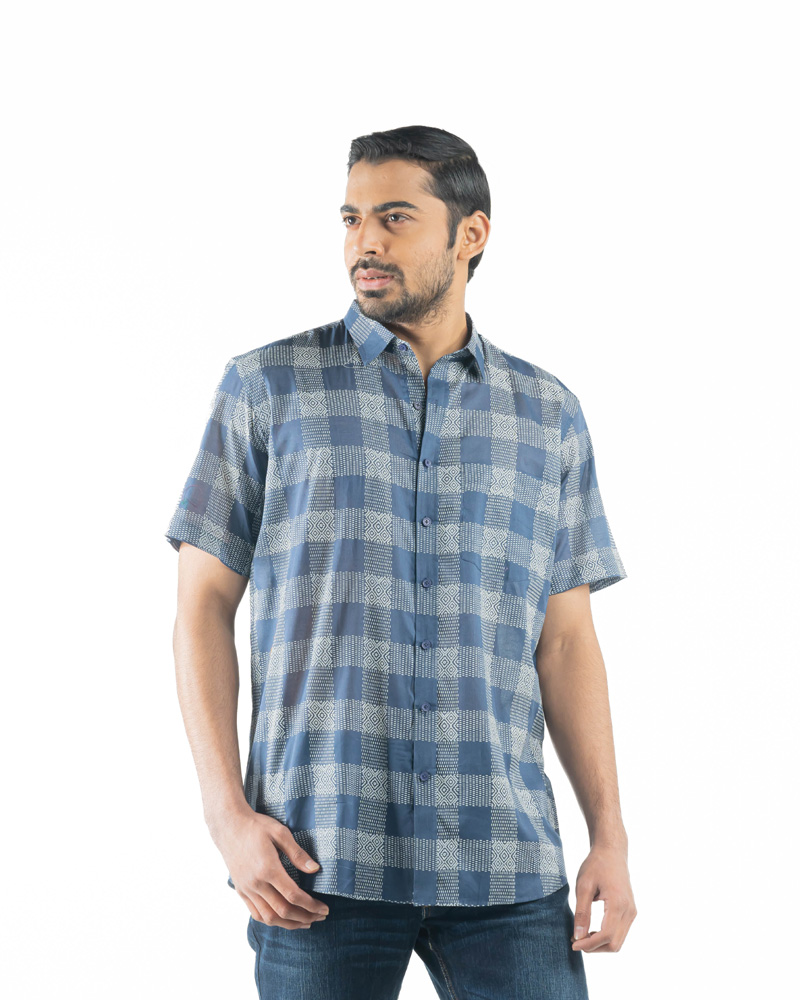 Navy Blue Voile Printed Casual Shirt