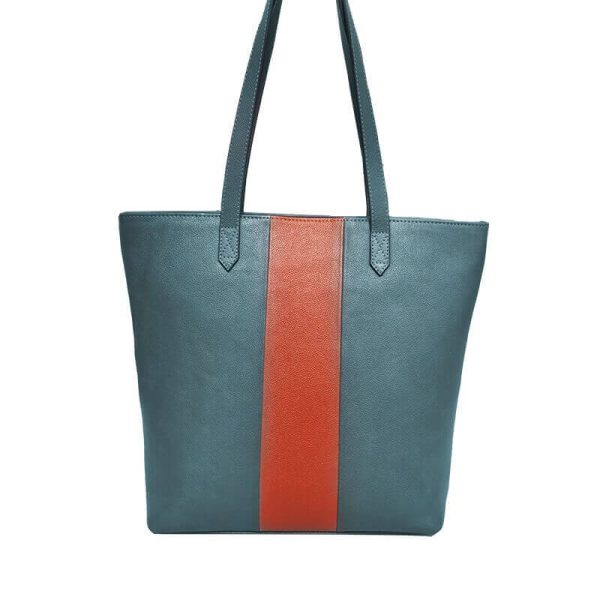 Sky Blue Leather Tote Bag