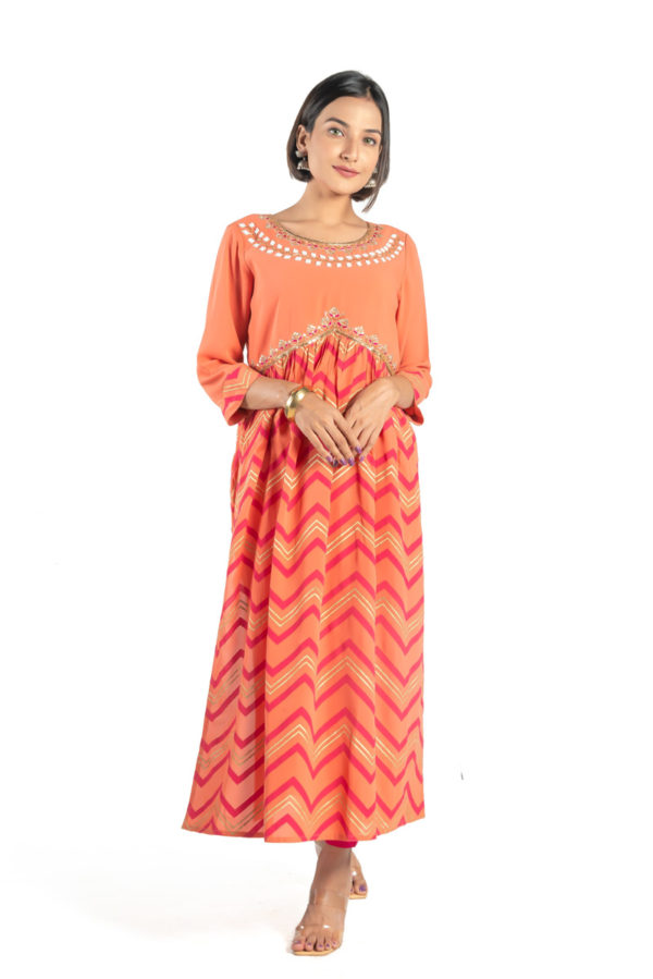 Pastel Orange Georgette Karchupi Ornamented Kurti