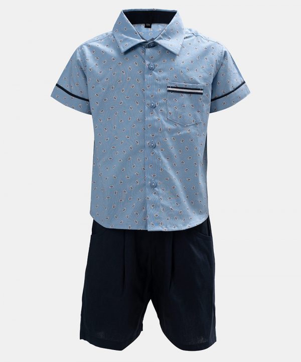 Sky Blue Cotton Shirt Pant Set