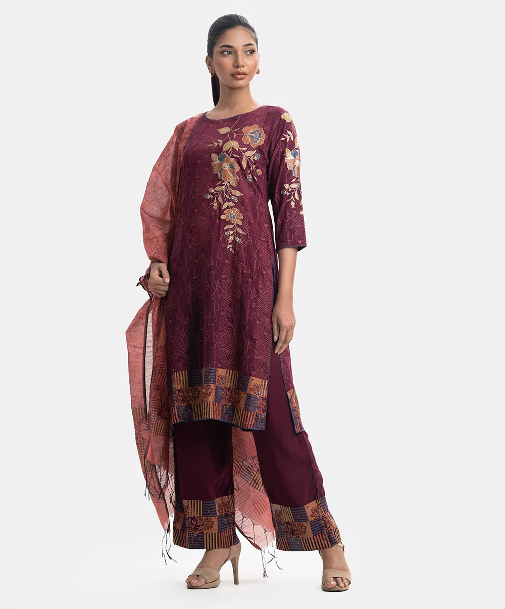 Burgundy Viscose Straight Salwar Kameez