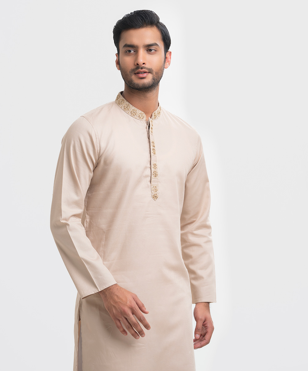 Light Brown Jacquard Semi Fitted Panjabi
