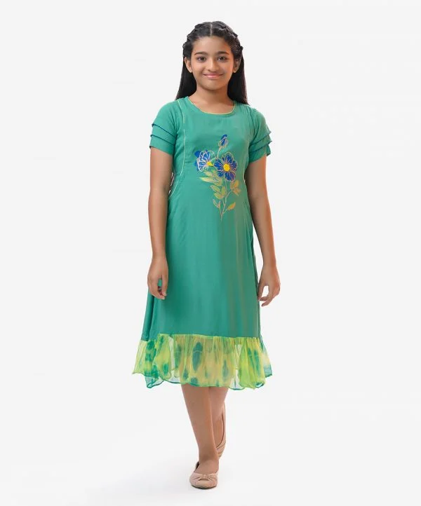 Green Viscose Patterned Frock